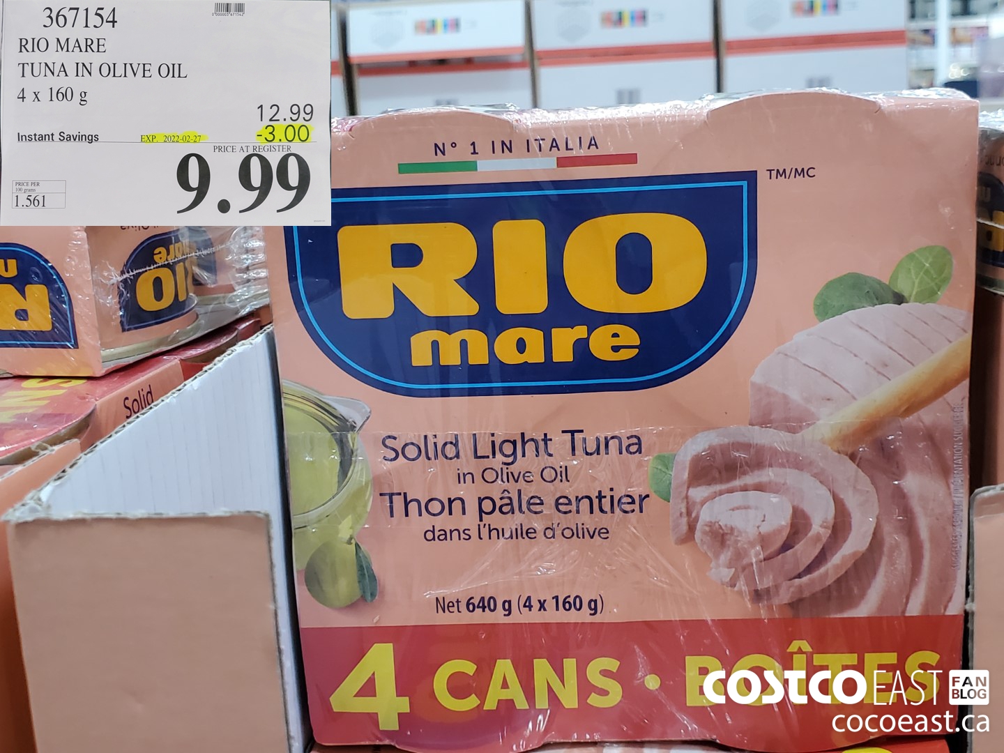 367154 RIO MARE TUNA IN OLIVE OIL 4 x 160 g ($3.00 INSTANT SAVINGS EXPIRES ON 2022-02-27) $9.99