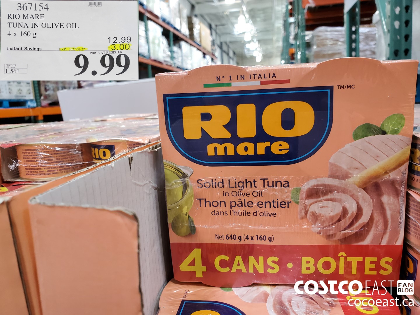 367154 RIO MARE TUNA IN OLIVE OIL 4 x 160 g ($3.00 INSTANT SAVINGS EXPIRES ON 2022-02-27) $9.99