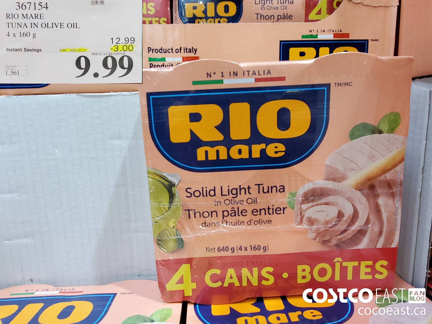 367154 RIO MARE TUNA IN OLIVE OIL 4 x 160 g ($3.00 INSTANT SAVINGS EXPIRES ON 2022-02-27) $9.99
