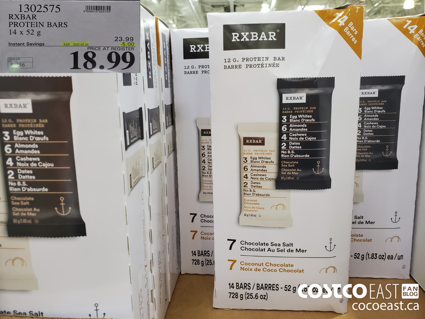 1302575 RXBAR PROTEIN BARS 14 x 52 G ($5.00 INSTANT SAVINGS EXPIRES ON 2022-02-20) $18.99