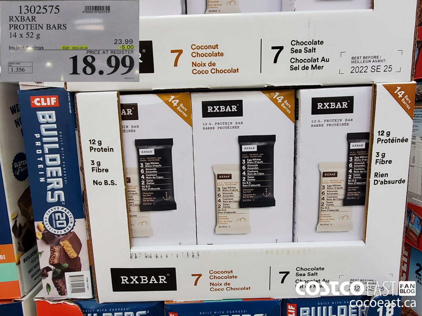 1302575 RXBAR PROTEIN BARS 14 x 52 G ($5.00 INSTANT SAVINGS EXPIRES ON 2022-02-20) $18.99
