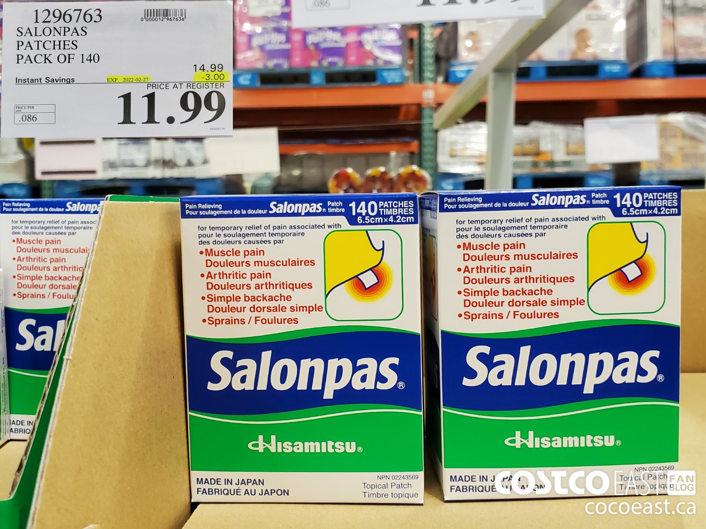 1296763 SALONPAS PATCHES PACK OF 140 ($3.00 INSTANT SAVINGS EXPIRES ON 2022-02-27) $11.99