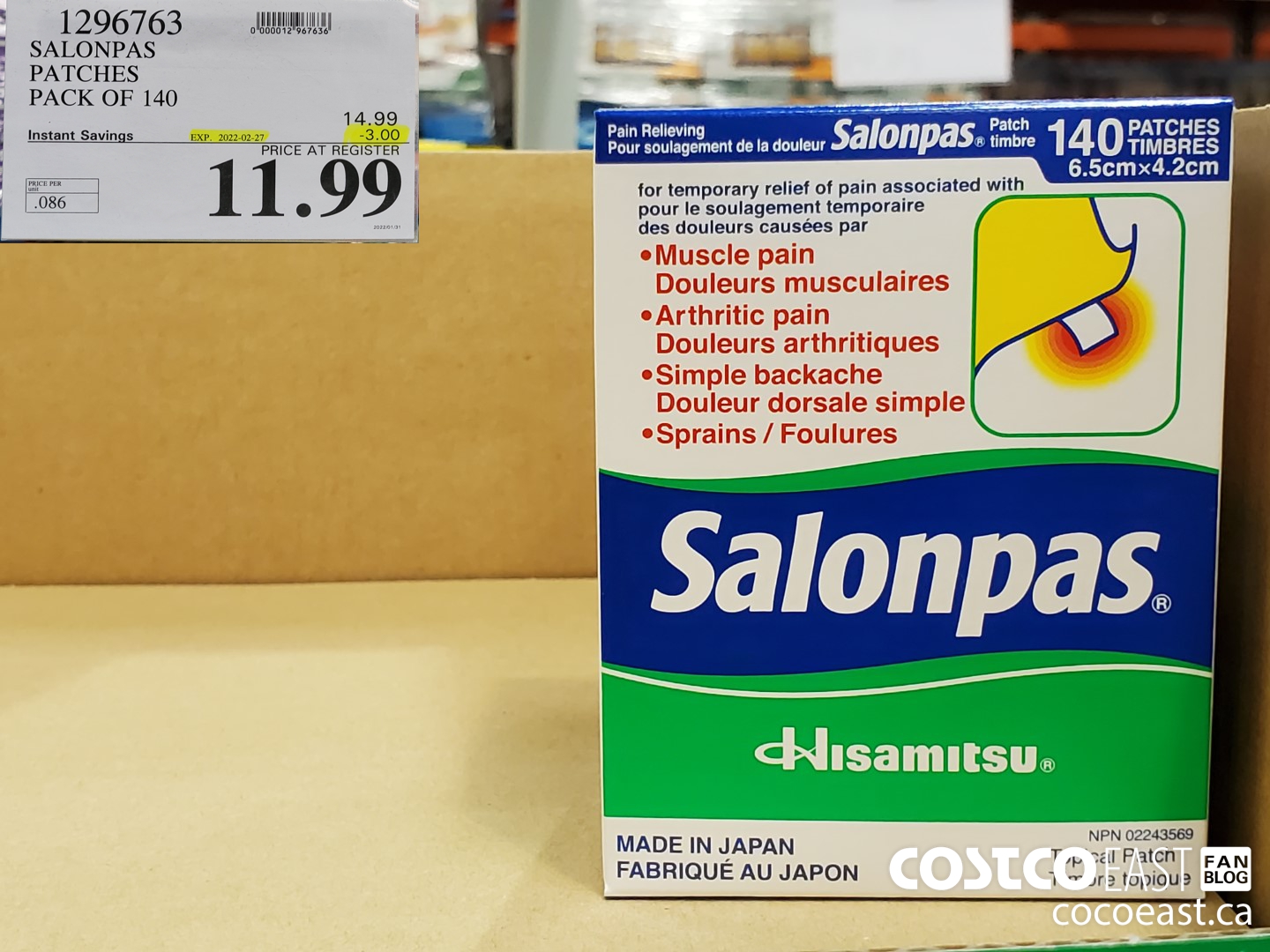 1296763 SALONPAS PATCHES PACK OF 140 ($3.00 INSTANT SAVINGS EXPIRES ON 2022-02-27) $11.99