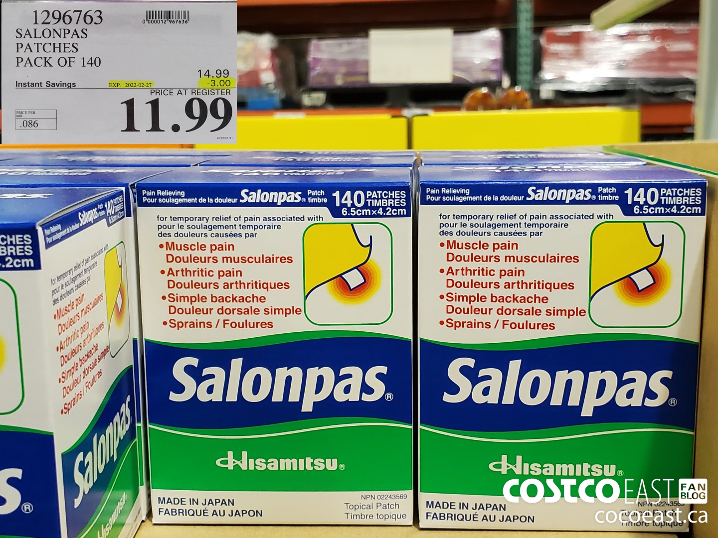 1296763 SALONPAS PATCHES PACK OF 140 ($3.00 INSTANT SAVINGS EXPIRES ON 2022-02-27) $11.99