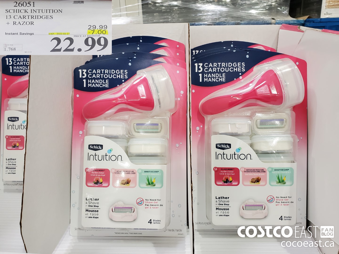 26051 SCHICK INTUITION 13 CARTRIDGES + RAZOR ($7.00 INSTANT SAVINGS EXPIRES ON 2022-02-27) $22.99