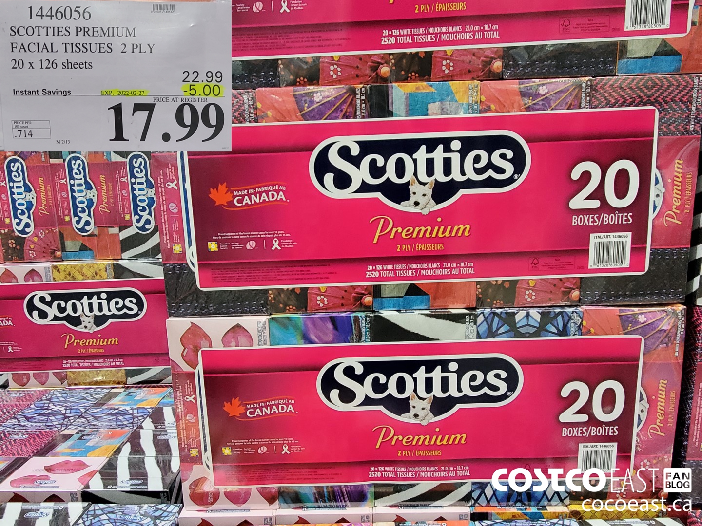 1446056 SCOTTIE PREMIUM FACIAL TISSUES 2 PLY 20 x 126 sheets ($5.00 INSTANT SAVINGS EXPIRES ON 2022-02-27) $17.99