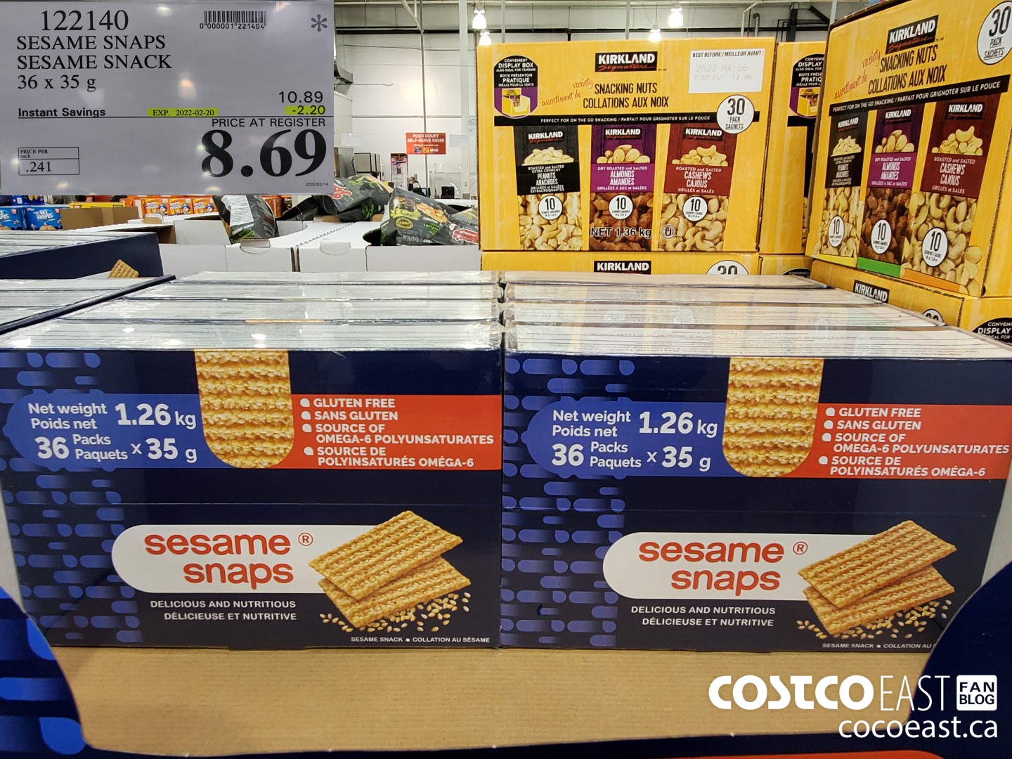 122140 SESAME SNAPS SESAME SNAPS 36 x 35 g ($2.20 INSTANT SAVINGS EXPIRES ON 2022-02-20) $8.69