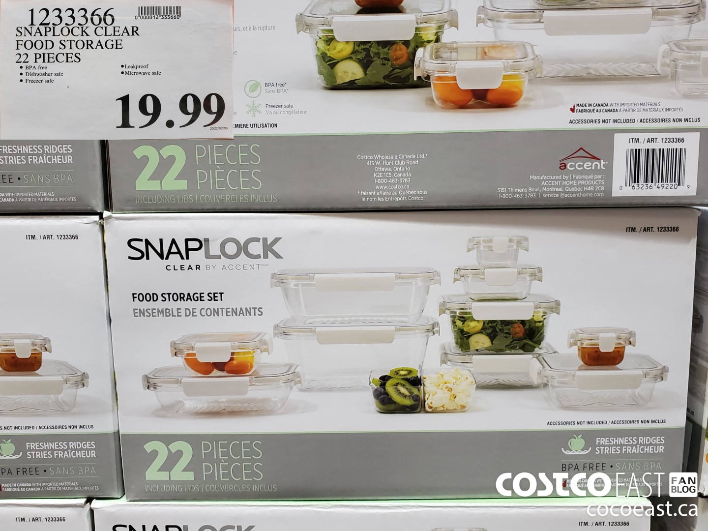 11233366 SNAPLOCK CLEAR FOOD STORAGE 22 PIECES $19.99