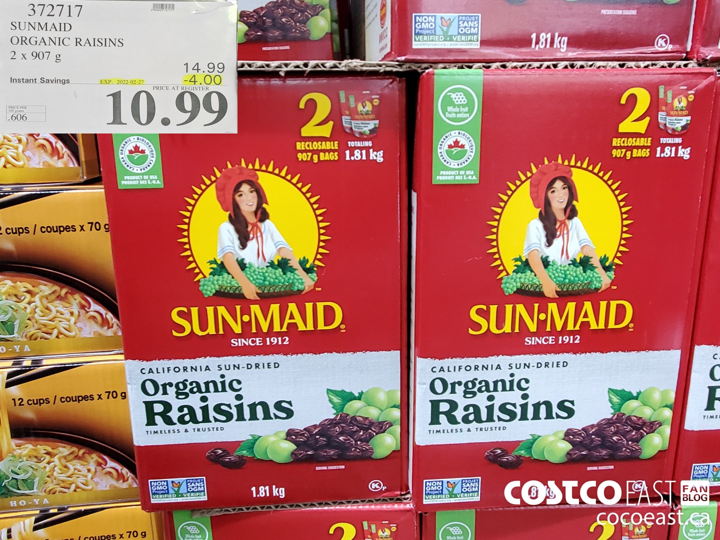 372717 SUNMAID ORGANIC RAISINS 2 x 907 g ($4.00 INSTANT SAVINGS EXPIRES ON 2022-02-27) $10.99