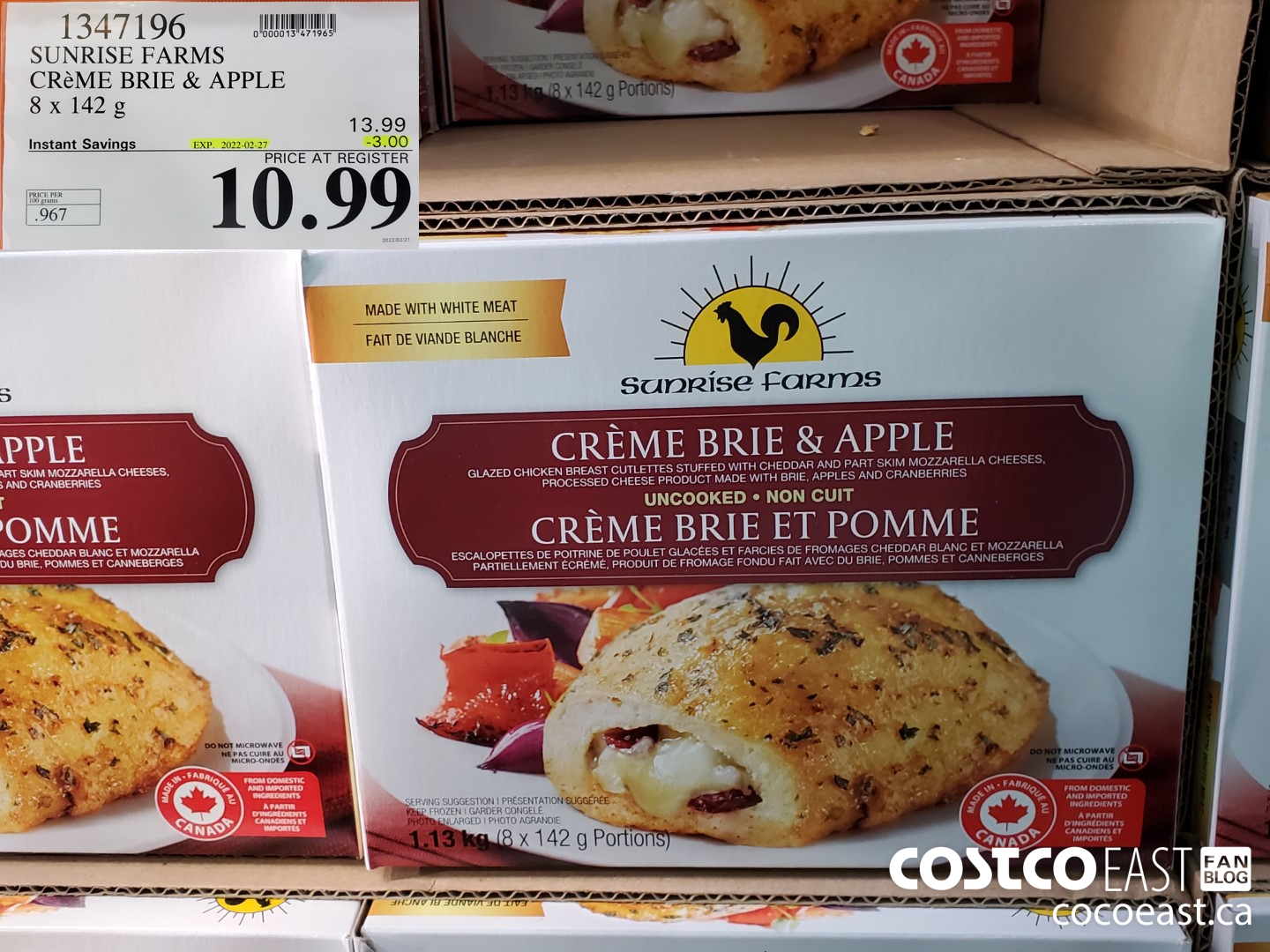 1347196 SUNRISE FARMS CREME BRIE & APPLE 1.13 KG ($3.00 INSTANT SAVINGS EXPIRES ON 2022-02-27) $10.99