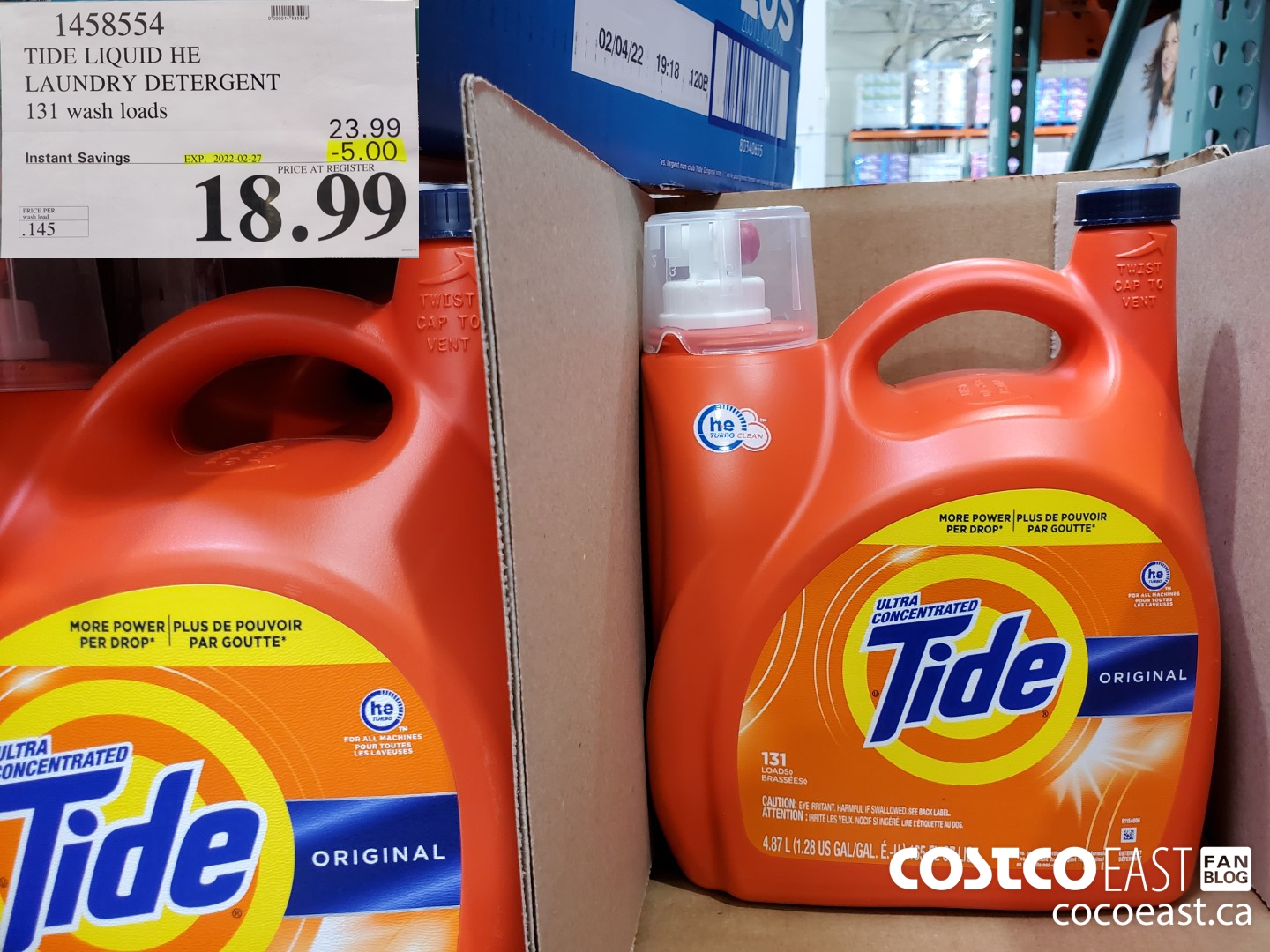 1458554 TIDE LIQUID HE LAUNDRY DETERGENT 131 wash loads ($5.00 INSTANT SAVINGS EXPIRES ON 2022-02-27) $18.99