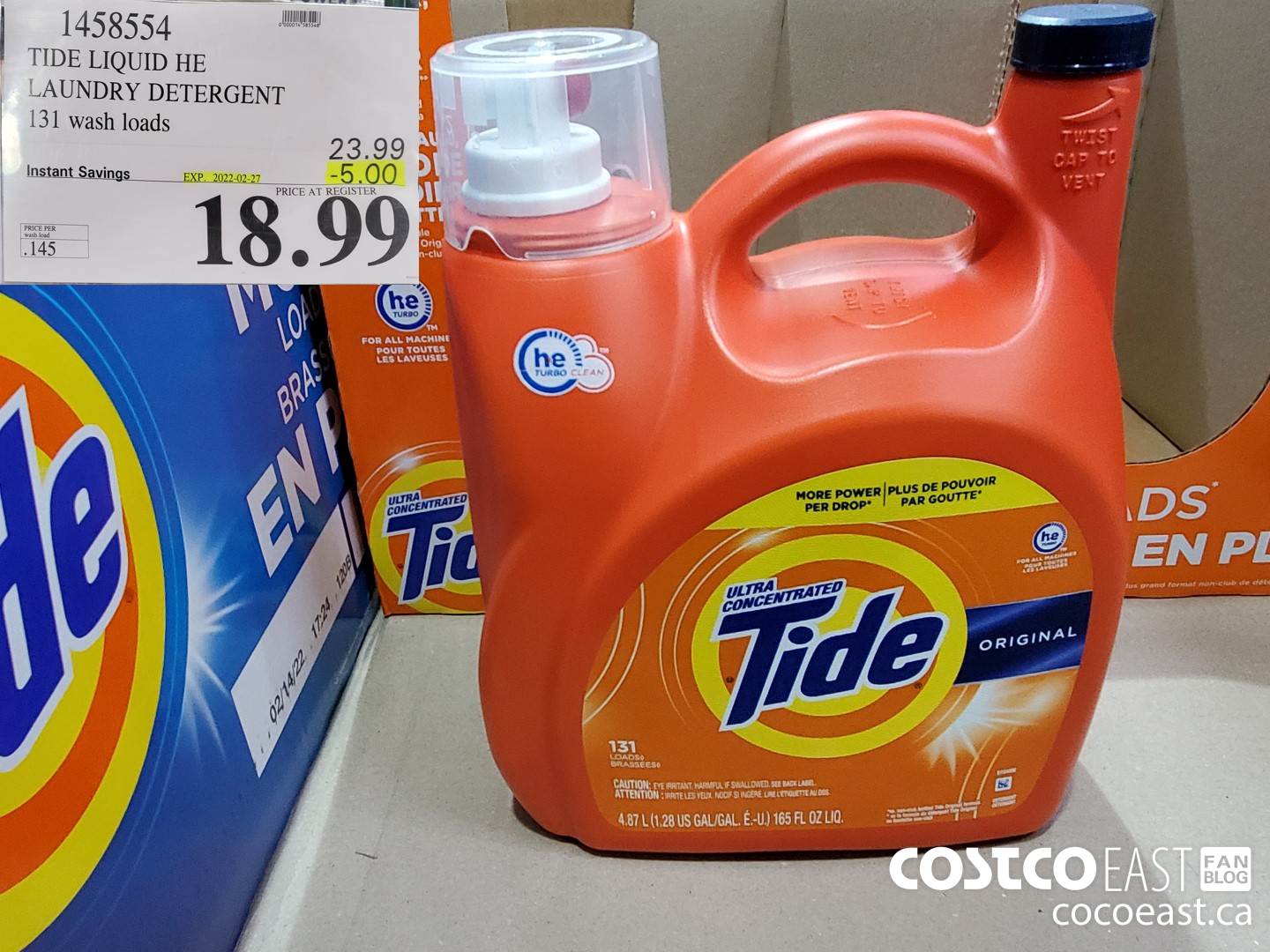 1458554 TIDE LIQUID HE LAUNDRY DETERGENT 131 wash loads ($5.00 INSTANT SAVINGS EXPIRES ON 2022-02-27) $18.99