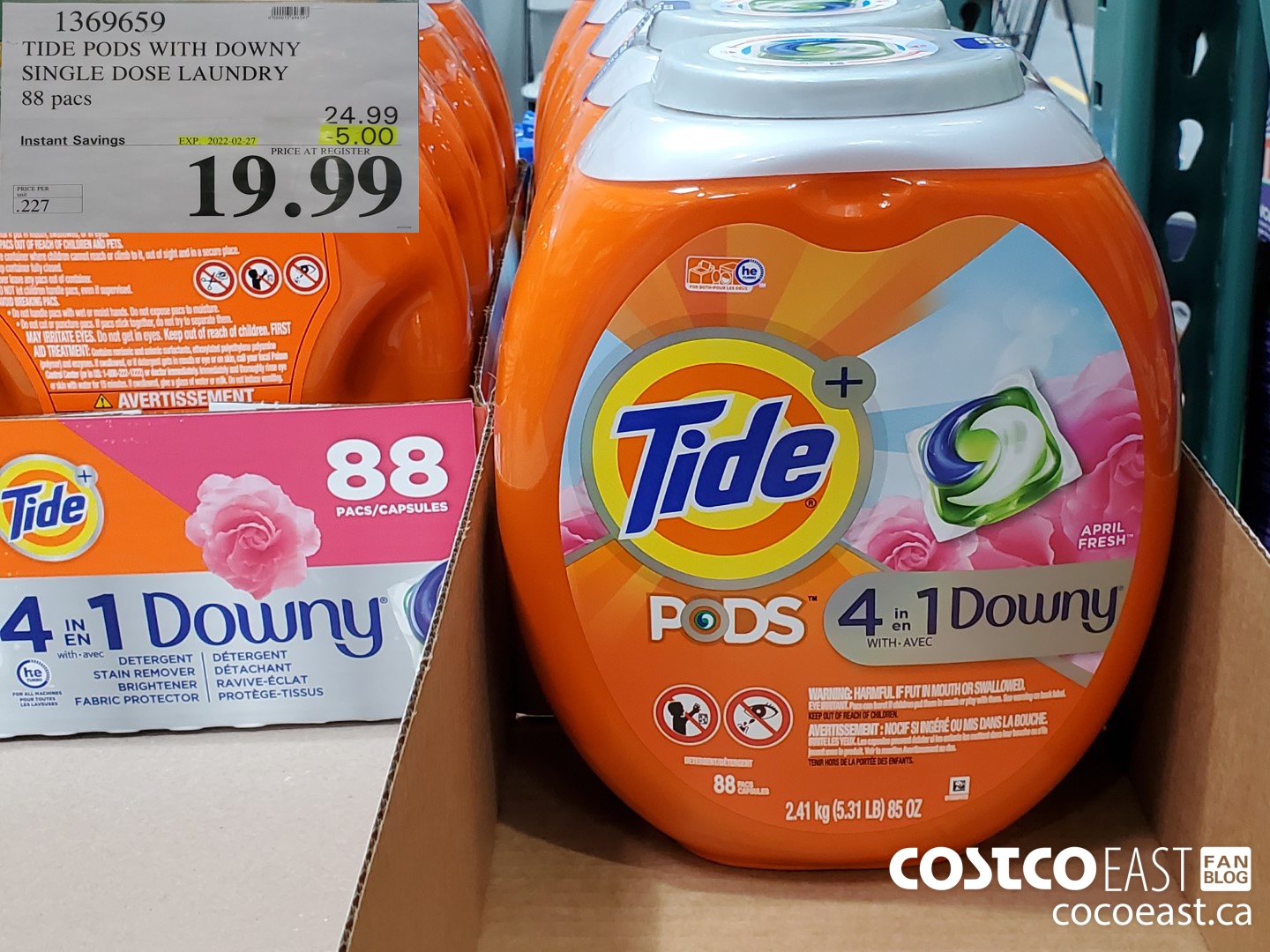 1369659 TIDE PODS WITH DOWNY SINGLE DOSE LAUNDRY 88 pacs ($5.00 INSTANT SAVINGS EXPIRES ON 2022-02-27) $19.99