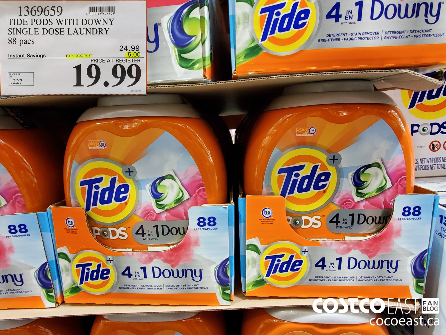 1369659 TIDE PODS WITH DOWNY SINGLE DOSE LAUNDRY 88 pacs ($5.00 INSTANT SAVINGS EXPIRES ON 2022-02-27) $19.99