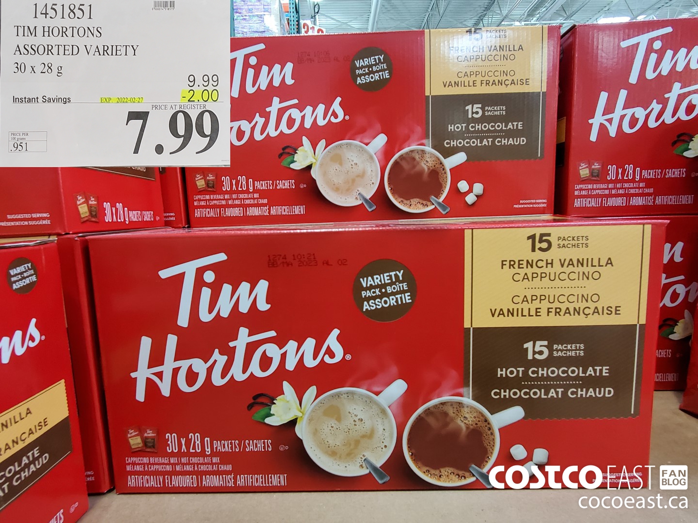 1451851 TIM HORTONS HOT CHOCOLATE 30 X 28G ($2.00 INSTANT SAVINGS EXPIRES ON 2022-02-27) $7.99
