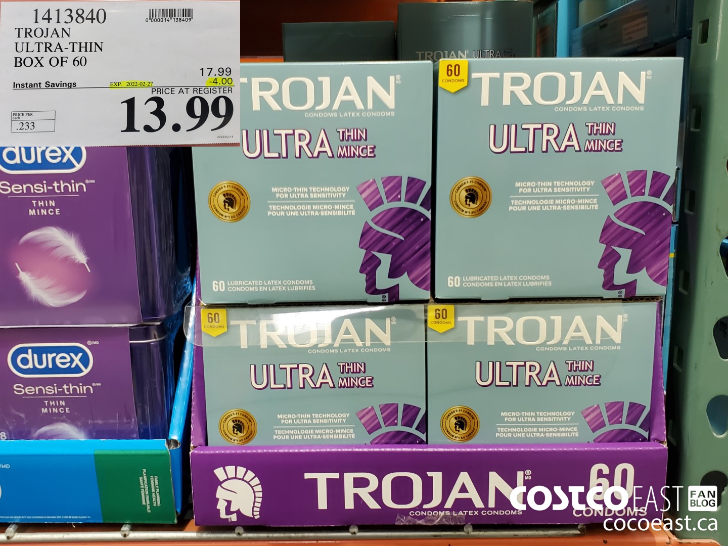 1413840 TROJAN ULTRA-THIN BOX OF 60 ($4.00 INSTANT SAVINGS EXPIRES ON 2022-02-27) $13.99