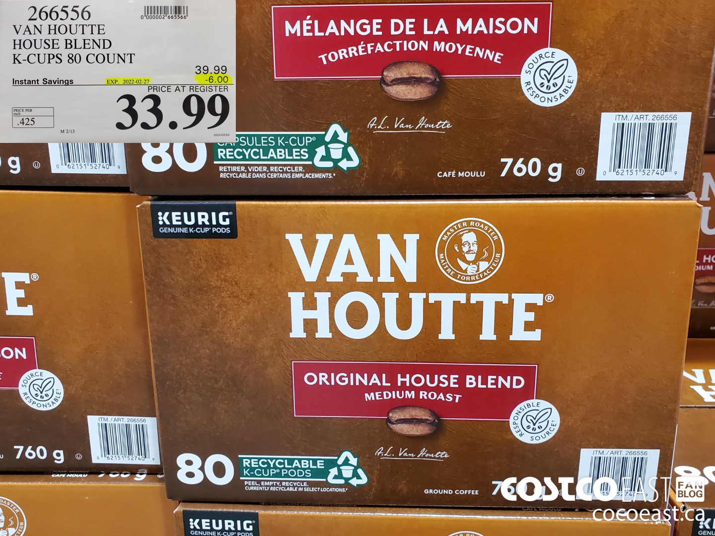 266556 VAN HOUTTE HOUSE BLEND K-CUPS 80 COUNT ($6.00 INSTANT SAVINGS EXPIRES ON 2022-02-27) $33.99