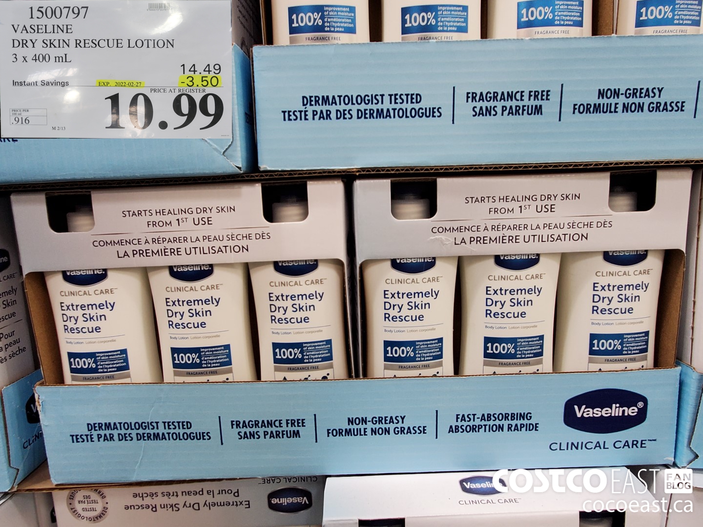 1500797 VASELINE DRY SKIN RESCUE LOTION 3 X 400 ML ($3.50 INSTANT SAVINGS EXPIRES ON 2022-02-27) $10.99
