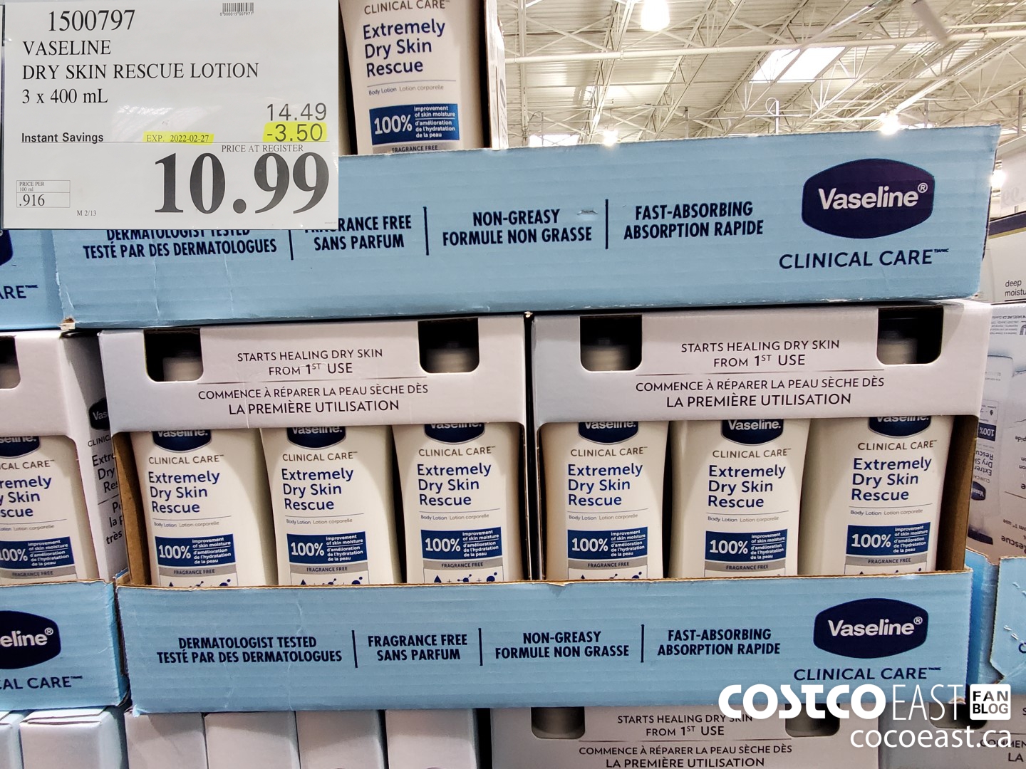 1500797 VASELINE DRY SKIN RESCUE LOTION 3 X 400 ML ($3.50 INSTANT SAVINGS EXPIRES ON 2022-02-27) $10.99