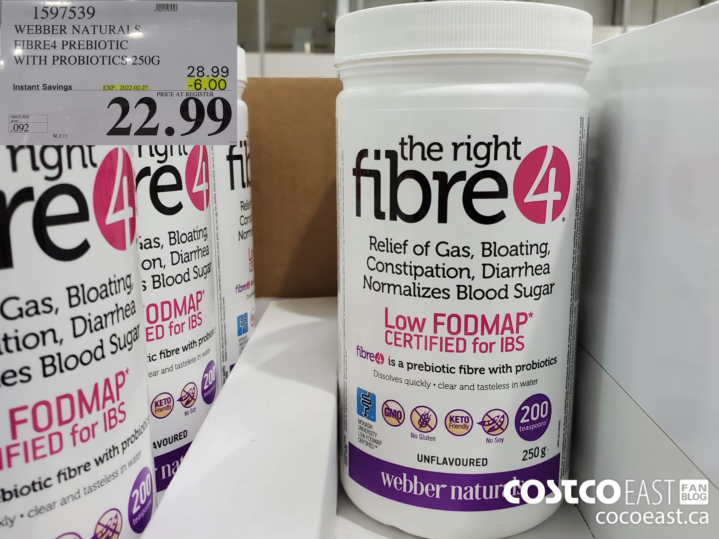 1597539 WEBBER NATURALS FIBRE4 PREBIOTIC WITH PROBIOTICS 250G ($6.00 INSTANT SAVINGS EXPIRES ON 2022-02-27) $22.99