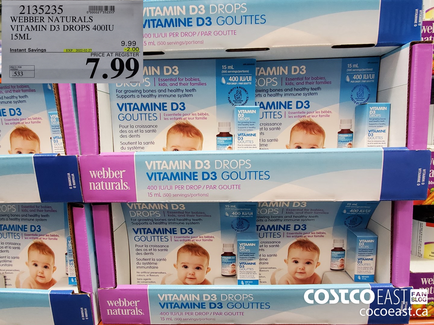 2135235 WEBBER NATURALS VITAMIN D3 DROPS 400IU 15ML ($2.00 INSTANT SAVINGS EXPIRES ON 2022-02-27) $7.99