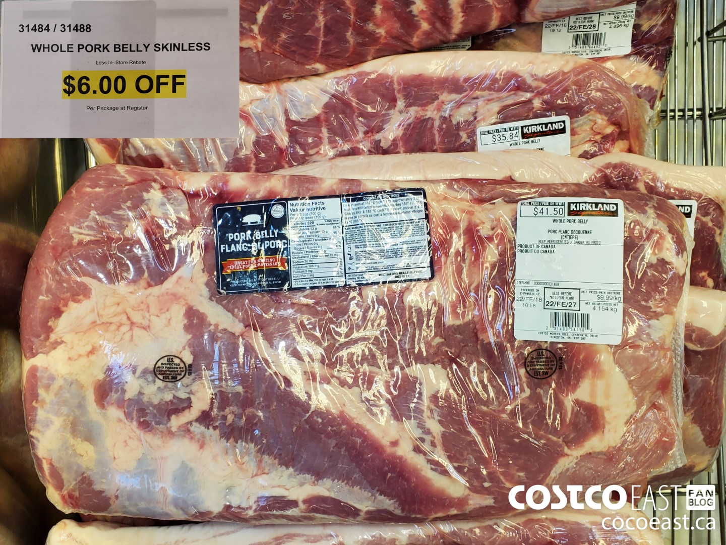 31484 WHOLE PORK BELLY SKINLESS ($6.00 INSTANT SAVINGS)