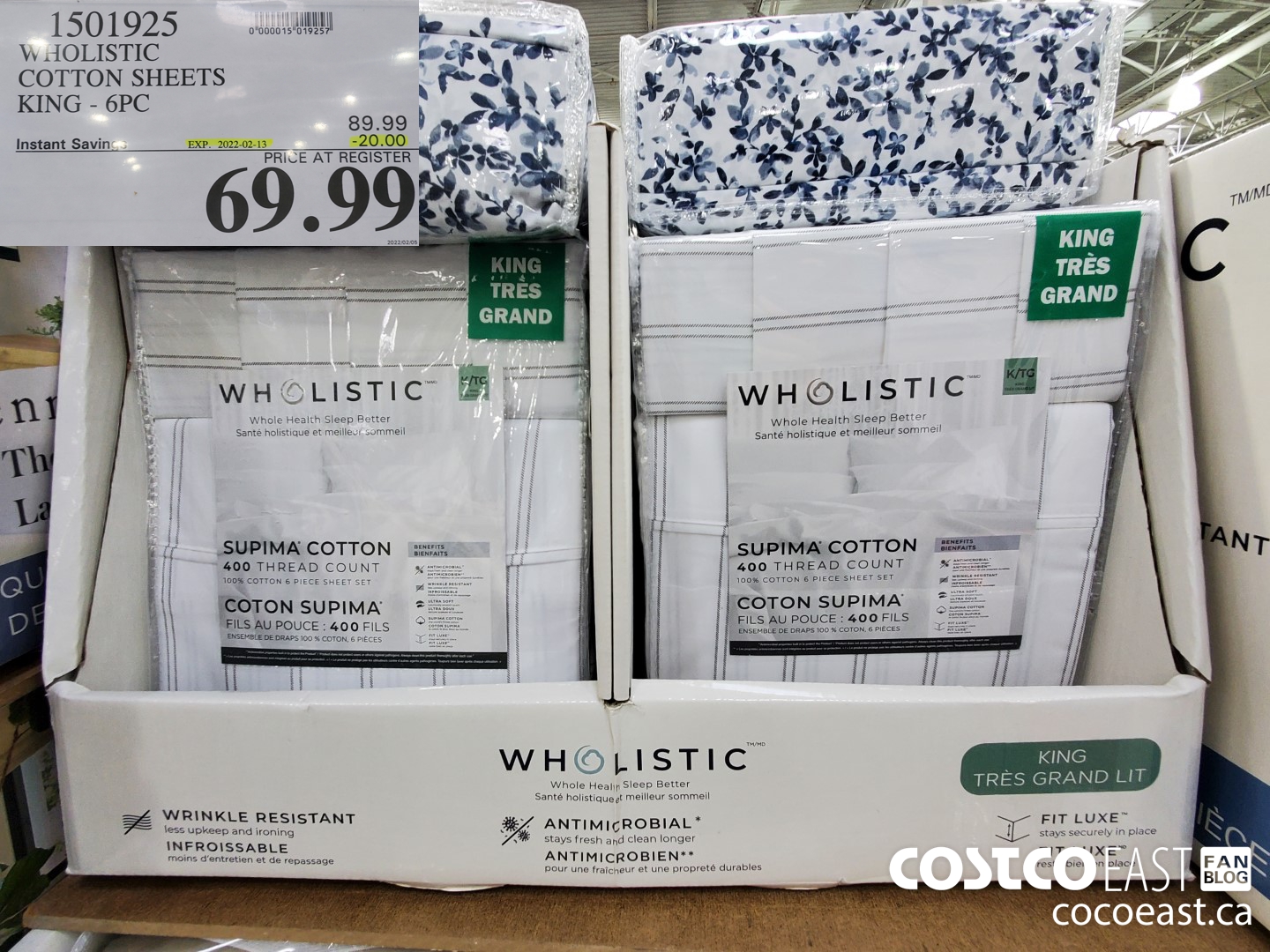 1501925 WHOLISTIC COTTON SHEETS KING - 6PC ($20.00 INSTANT SAVINGS EXPIRES ON 2022-02-13) $69.99