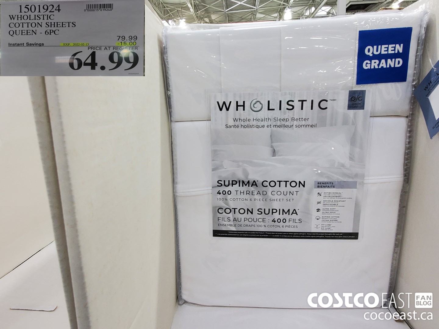 1501924 WHOLISTIC COTTON SHEETS QUEEN - 6PC ($15.00 INSTANT SAVINGS EXPIRES ON 2022-02-13) $64.99