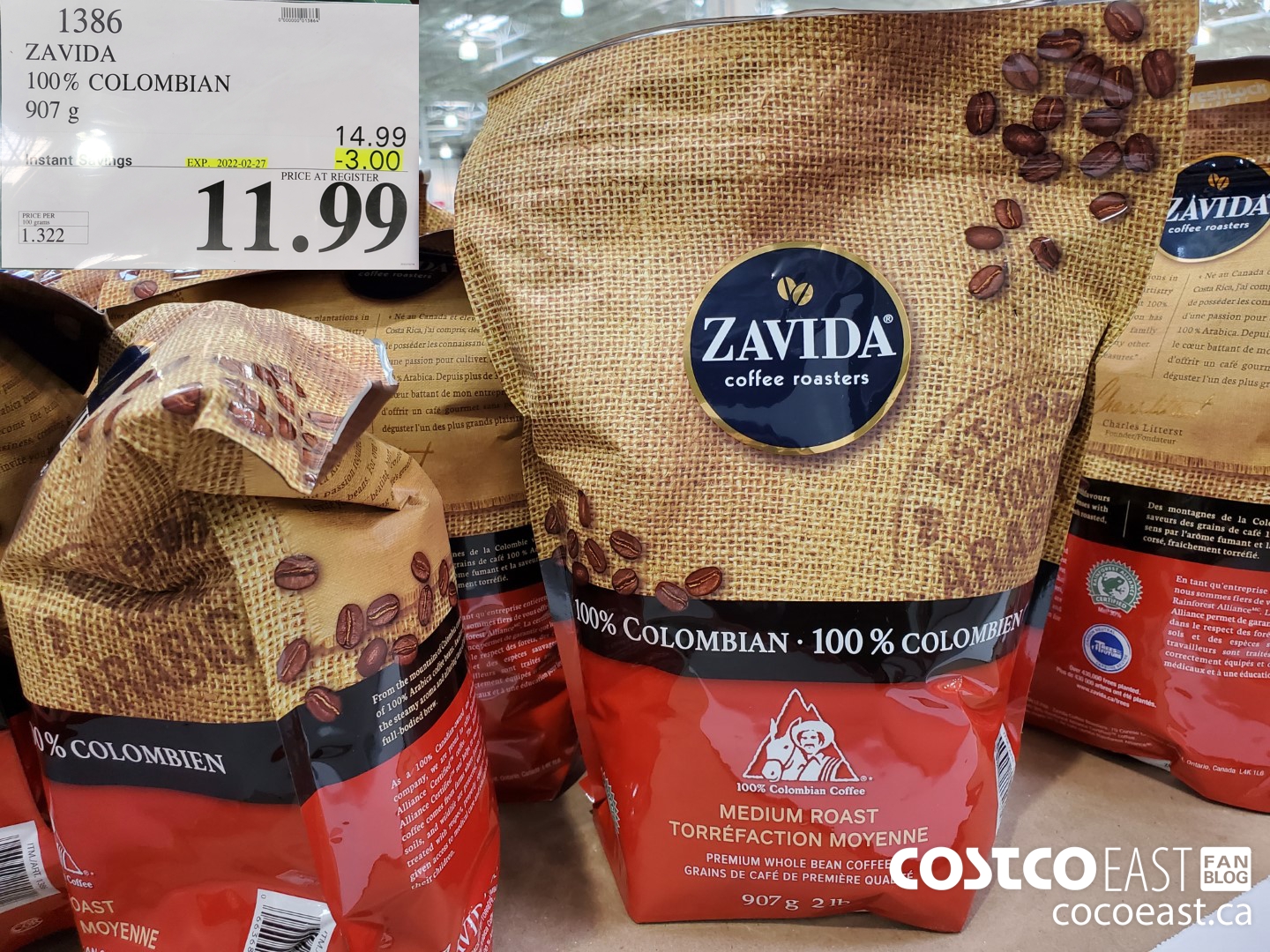 1386 ZAVIDA 100% COLOMBIAN 907 g ($3.00 INSTANT SAVINGS EXPIRES ON 2022-02-27) $11.99