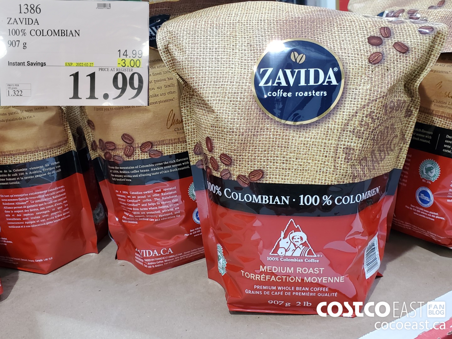 1386 ZAVIDA 100% COLOMBIAN 907 g ($3.00 INSTANT SAVINGS EXPIRES ON 2022-02-27) $11.99