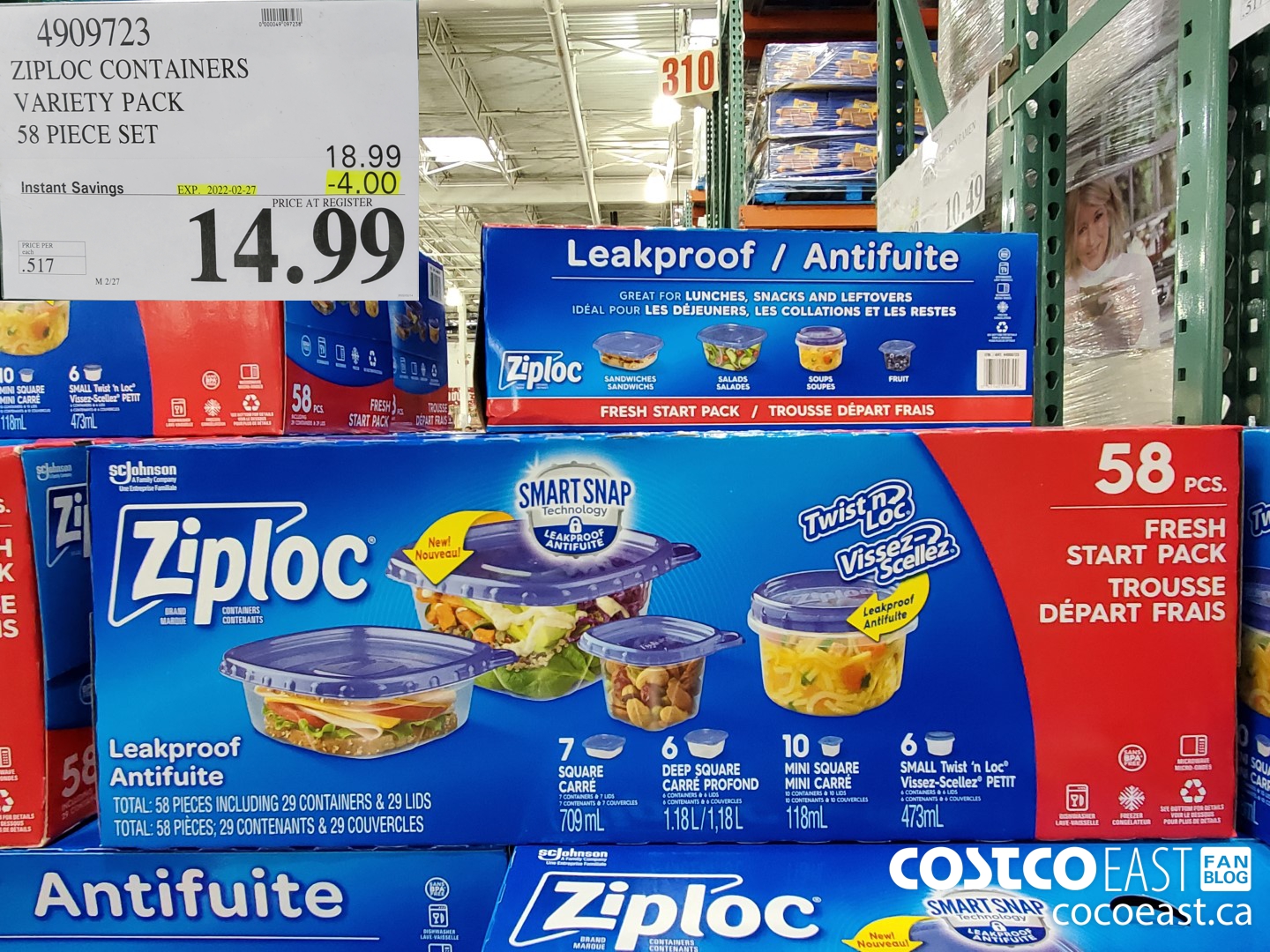 4909723 ZIPLOC CONTAINERS VARIETY PACK 58 PIECE SET ($4.00 INSTANT SAVINGS EXPIRES ON 2022-02-27) $14.99