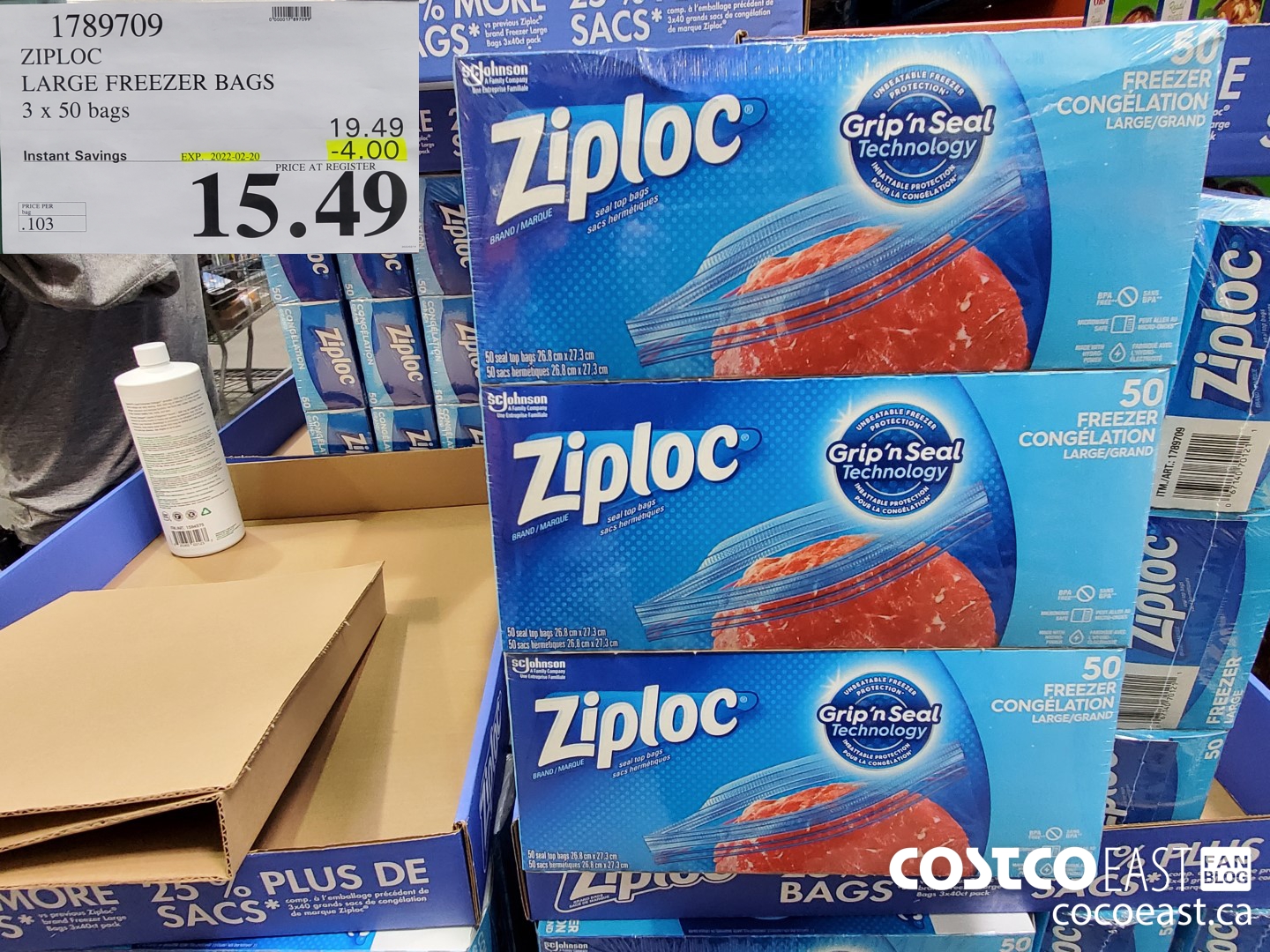 1789709 ZIPLOC LARGE FREEZER BAGS 3 x 50 bags ($4.00 INSTANT SAVINGS EXPIRES ON 2022-02-20) $15.49