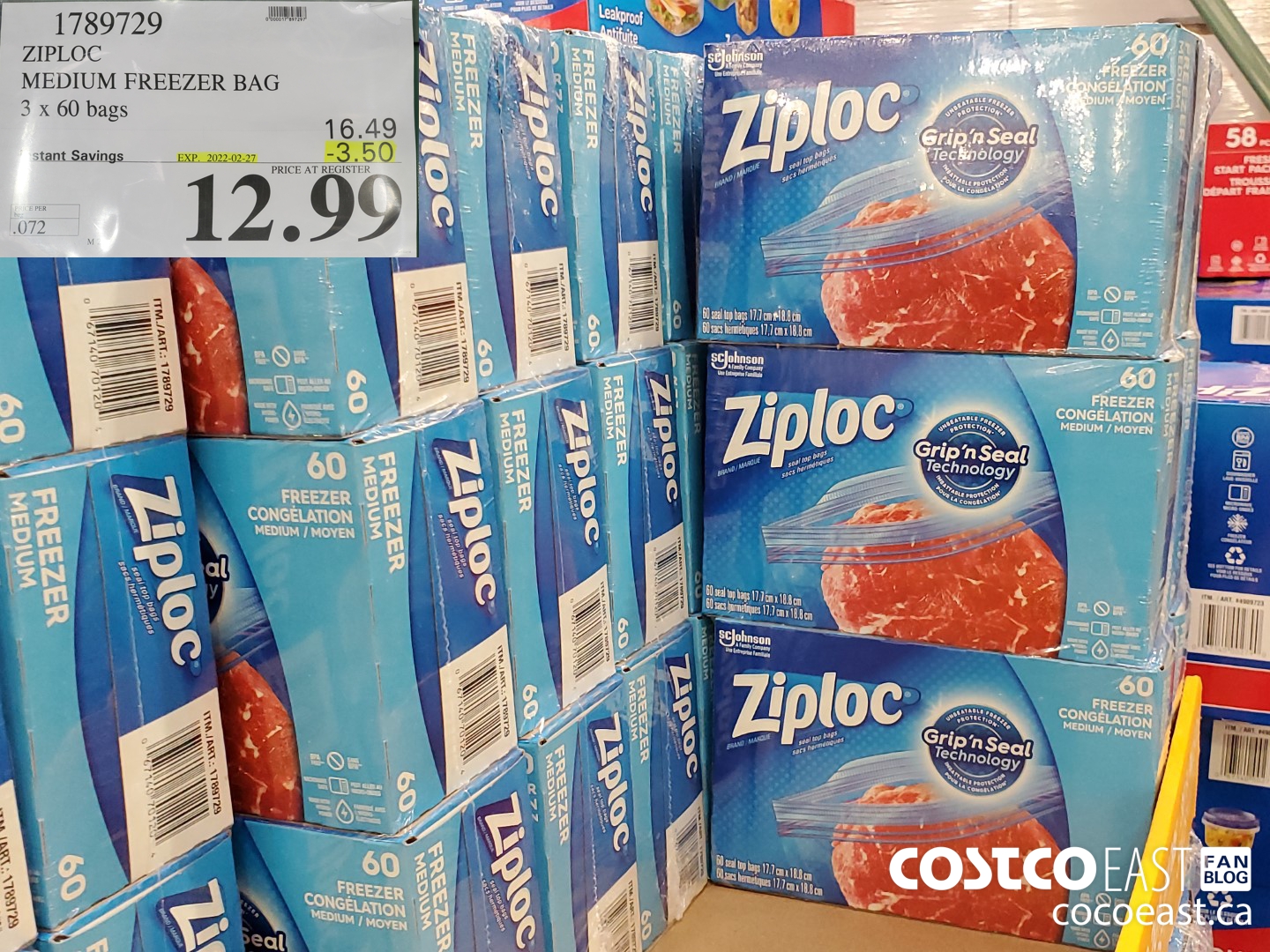 1789729 ZIPLOC MEDIUM FREEZER BAG 3 x 60 bags ($3.50 INSTANT SAVINGS EXPIRES ON 2022-02-27) $12.99