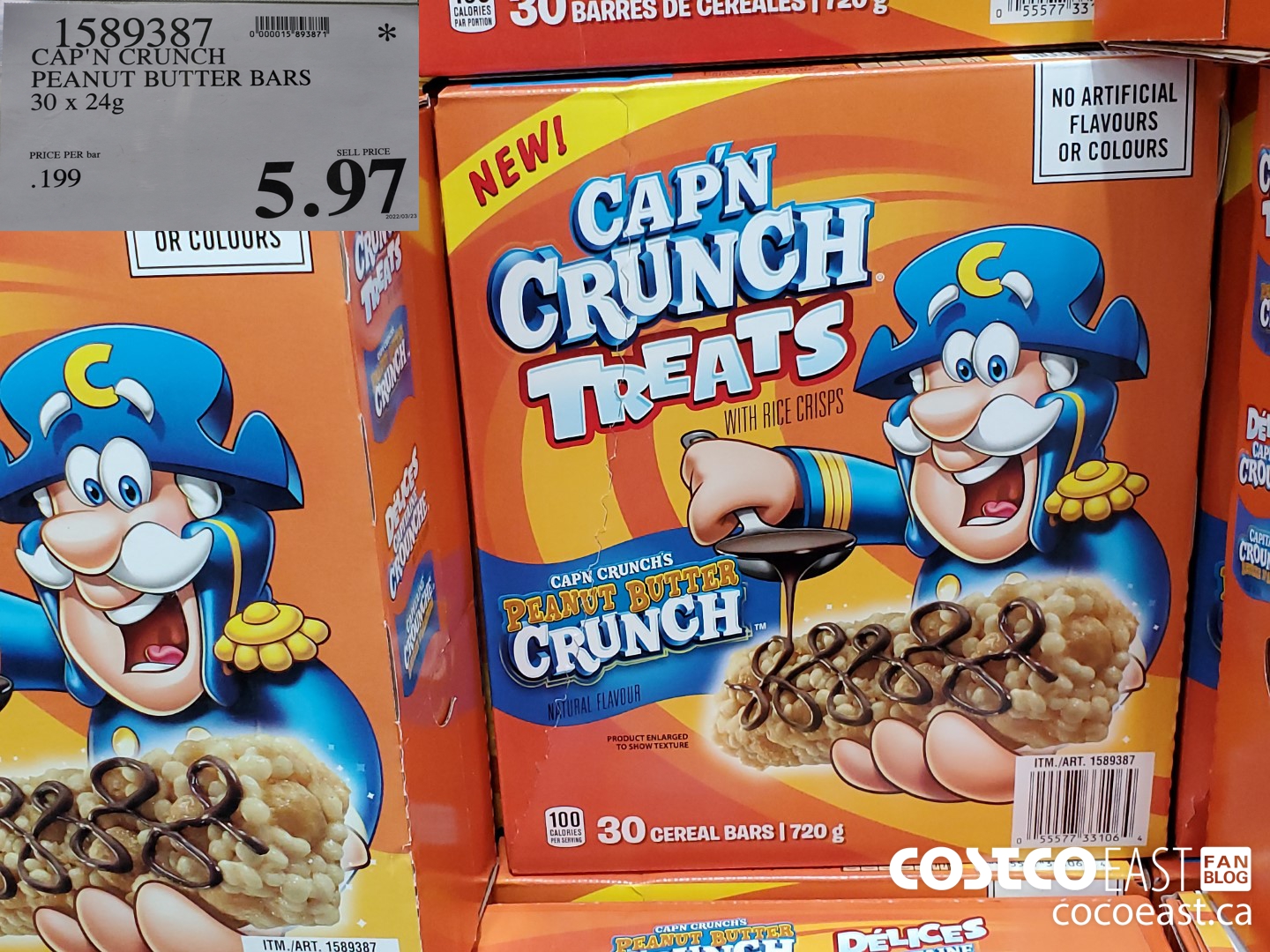 1589387 CAP'N CRUNCH PEANUT BUTTER BARS 30 x 24G $5.97