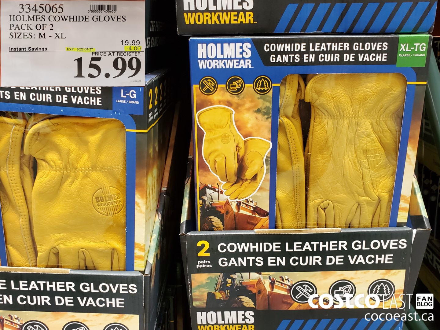 3345065 HOLMES COWHIDE GLOVES PACK OF 2 SIZES: M- XL ($4.00 INSTANT SAVINGS EXPIRES ON 2022-03-27) $15.99