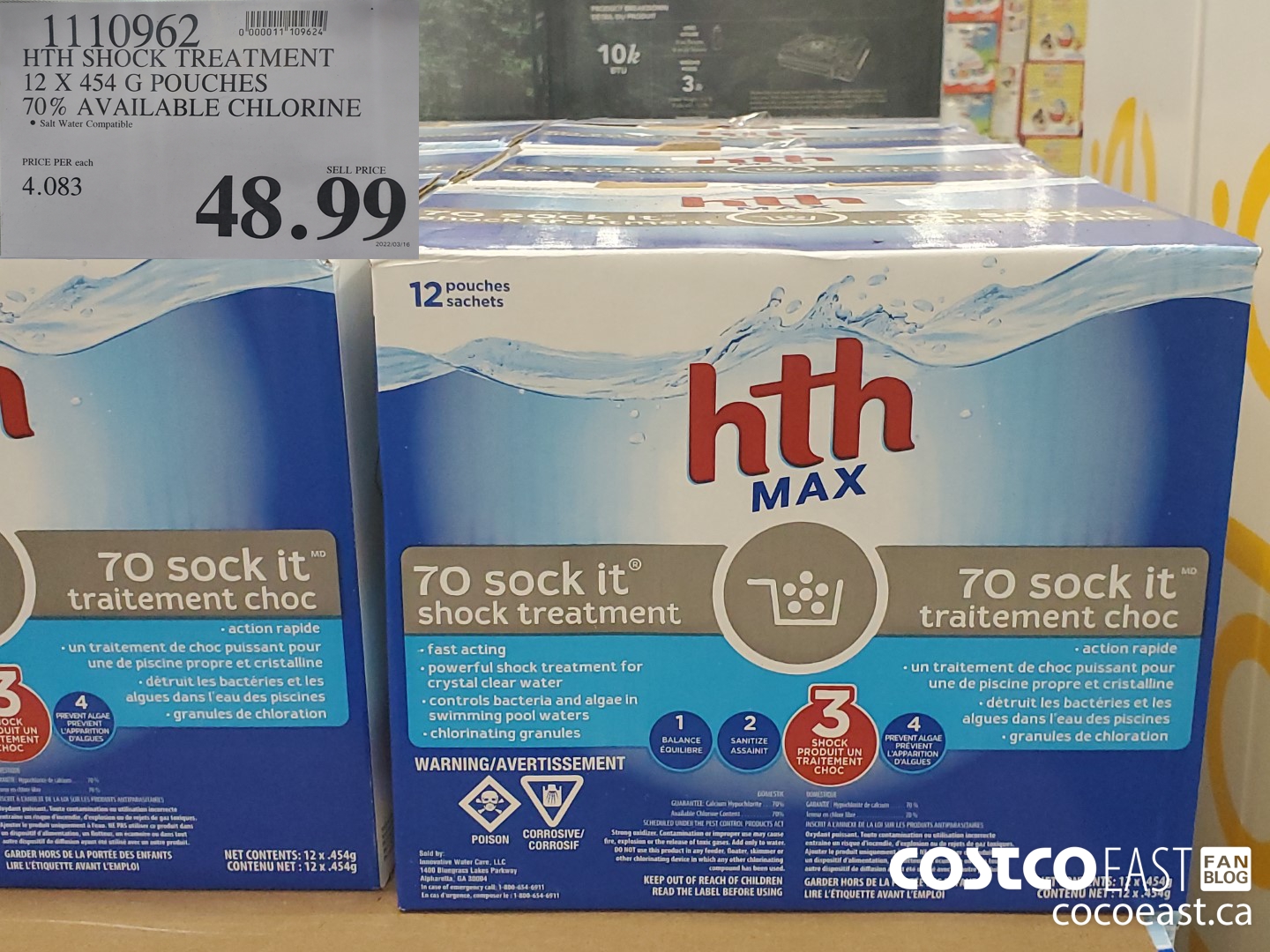 1110962 HTH SHOCK TREATMENT 12 X 454 G POUCHES 70% AVAILABLE CHLORINE $48.99