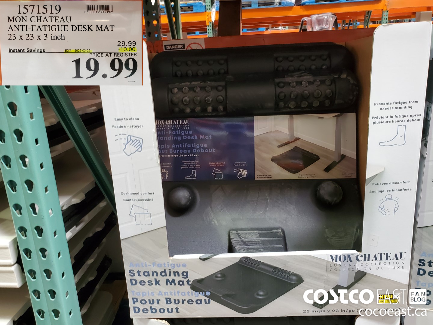 1571519 MON CHATEAU ANTI-FATIGUE DESK MAT 23 X 23 X 3 INCH ($10.00 INSTANT SAVINGS EXPIRES ON 2022-03-27) $19.99