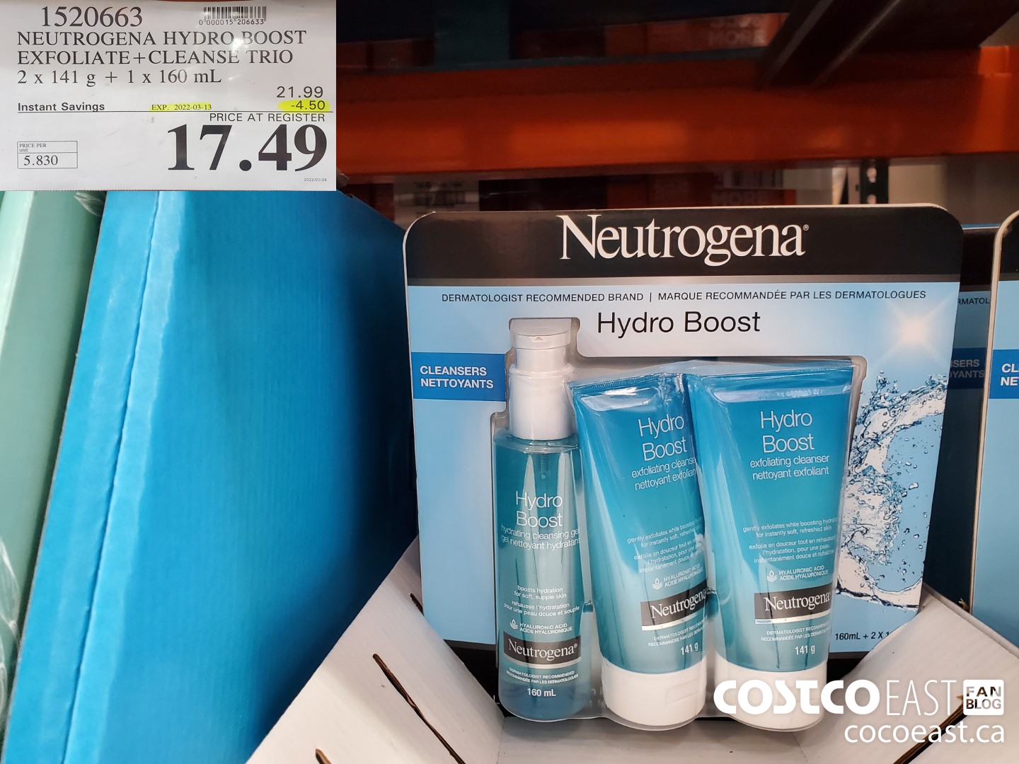1520663 NEUTROGENA HYDRO BOOST EXFOLIATE+CLEANSE TRIO 2% 141.9 +1 X 160 mL ($4.50 INSTANT SAVINGS EXPIRES ON 2022-03-13) $17.49