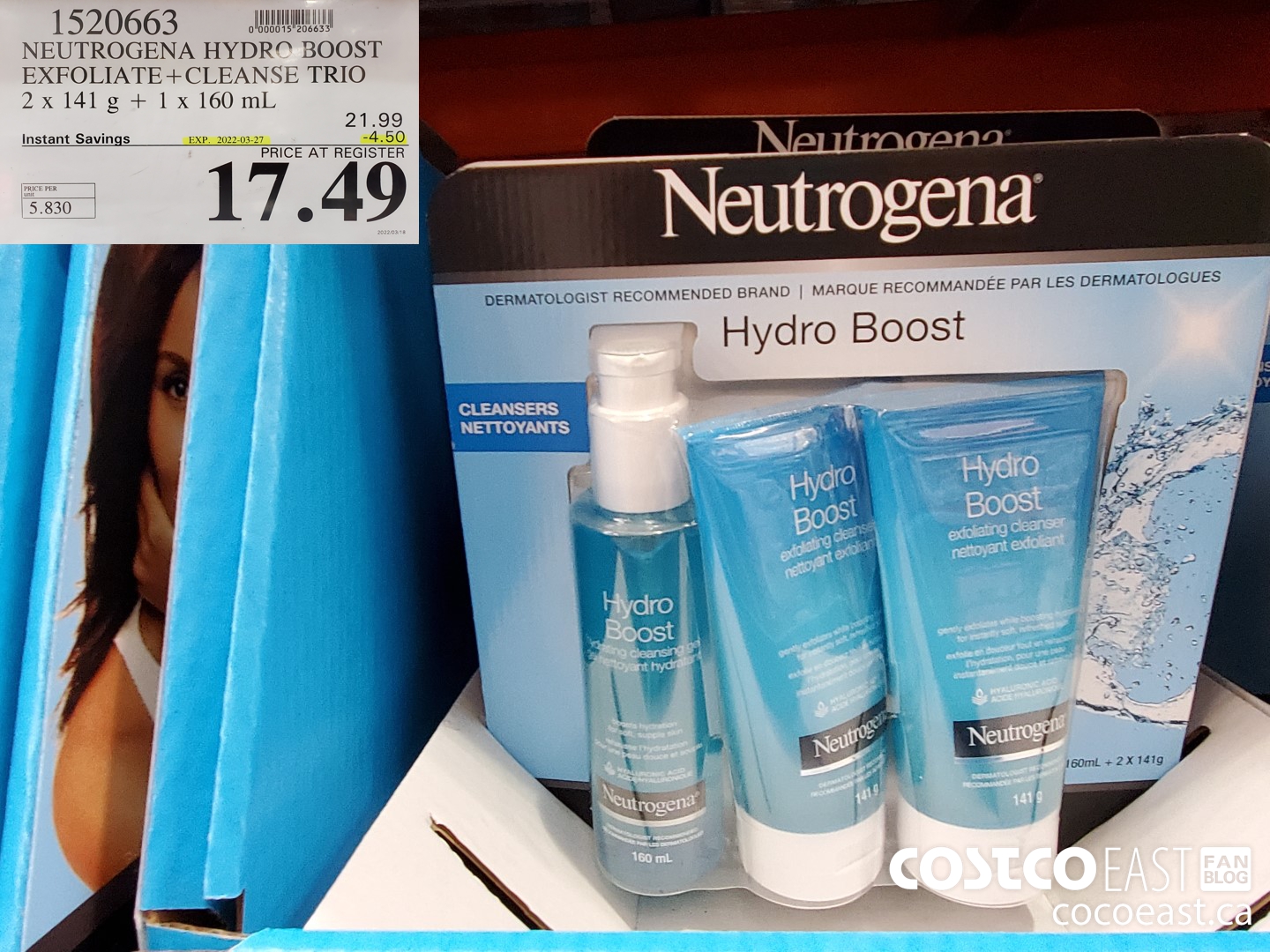 1520663 NEUTROGENA HYDRO BOOST EXFOLIATE+CLEANSE TRIO 2 X 141 G + 1 X 160 mL ($4.50 INSTANT SAVINGS EXPIRES ON 2022-03-27) $17.49