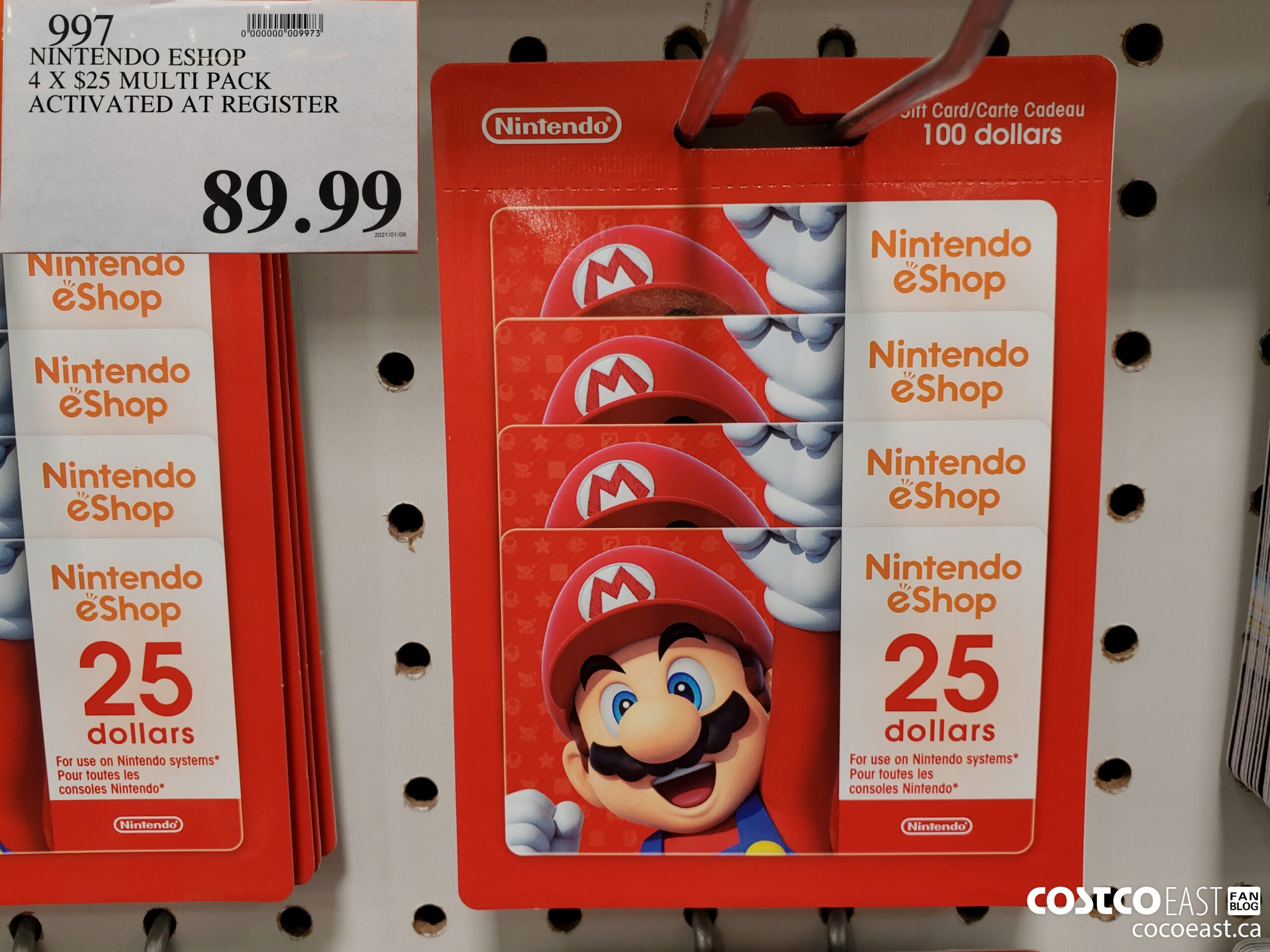 997 NINTENDO ESHOP 4X $25 MULTI PACK ACTIVATED AT REGISTER $89.99