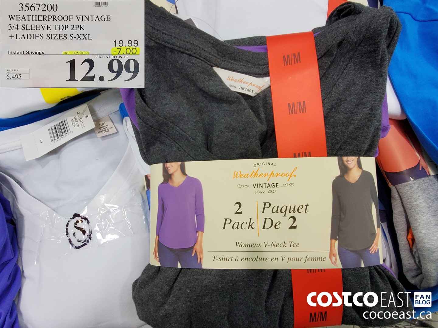 3567200 WEATHERPROOF VINTAGE 3/4 SLEEVE TOP 2PK + LADIES SIZES S-XXL ($7.00 INSTANT SAVINGS EXPIRES ON 2022-03-27) $12.99