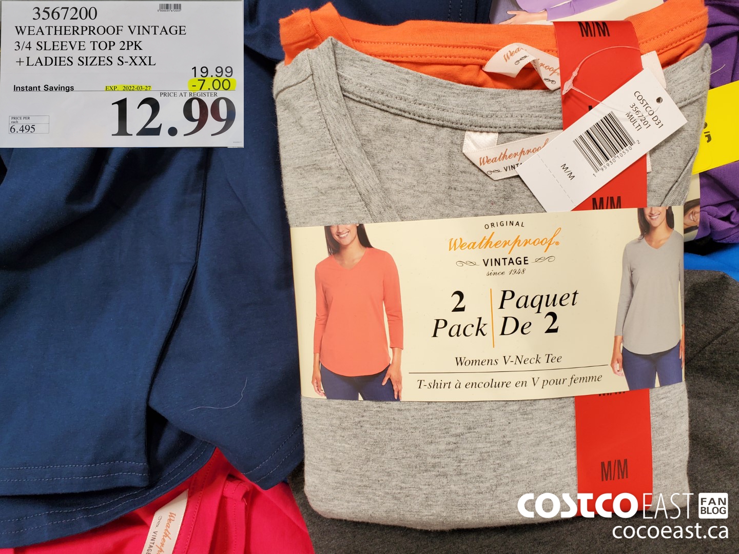 3567200 WEATHERPROOF VINTAGE 3/4 SLEEVE TOP 2PK + LADIES SIZES S-xXXL ($7.00 INSTANT SAVINGS EXPIRES ON 2022-03-27) $12.99