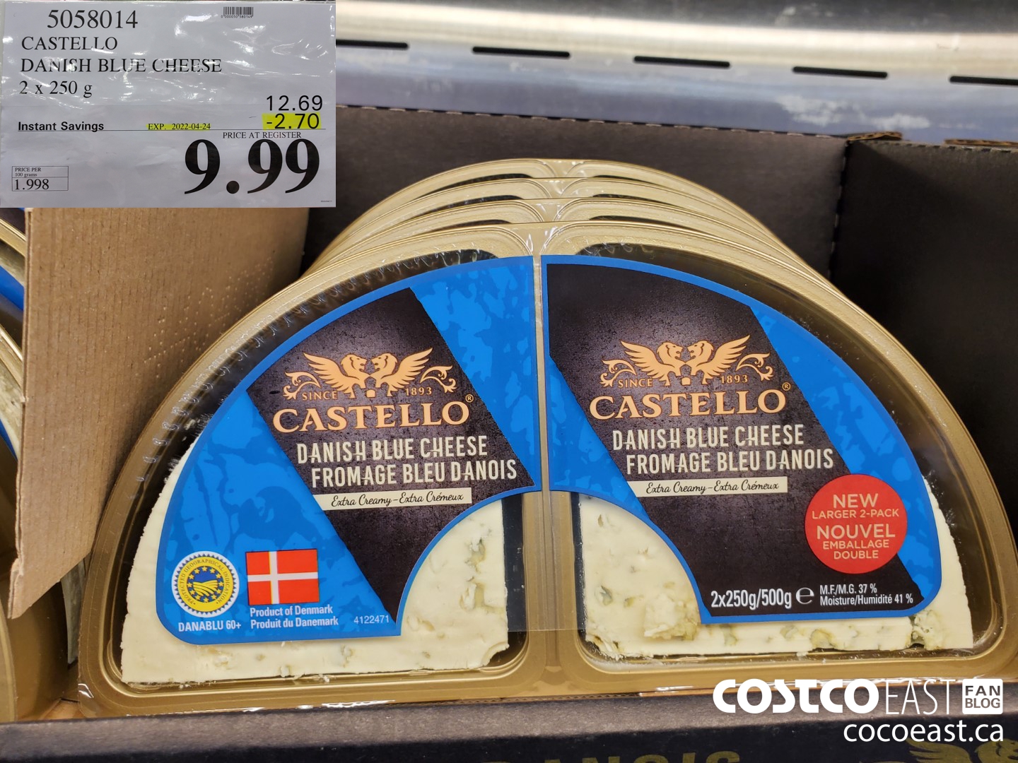 5058014 CASTELLO DANISH BLUE CHEESE 2 X 250G ($2.70 INSTANT SAVINGS EXPIRES ON 2022-04-24) $9.99