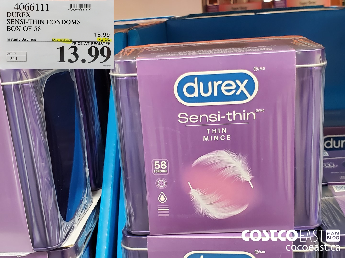 4066111 DUREX SENSI-THIN CONDOMS BOX OF 58 ($5.00 INSTANT SAVINGS EXPIRES ON 2022-05-01) $13.99