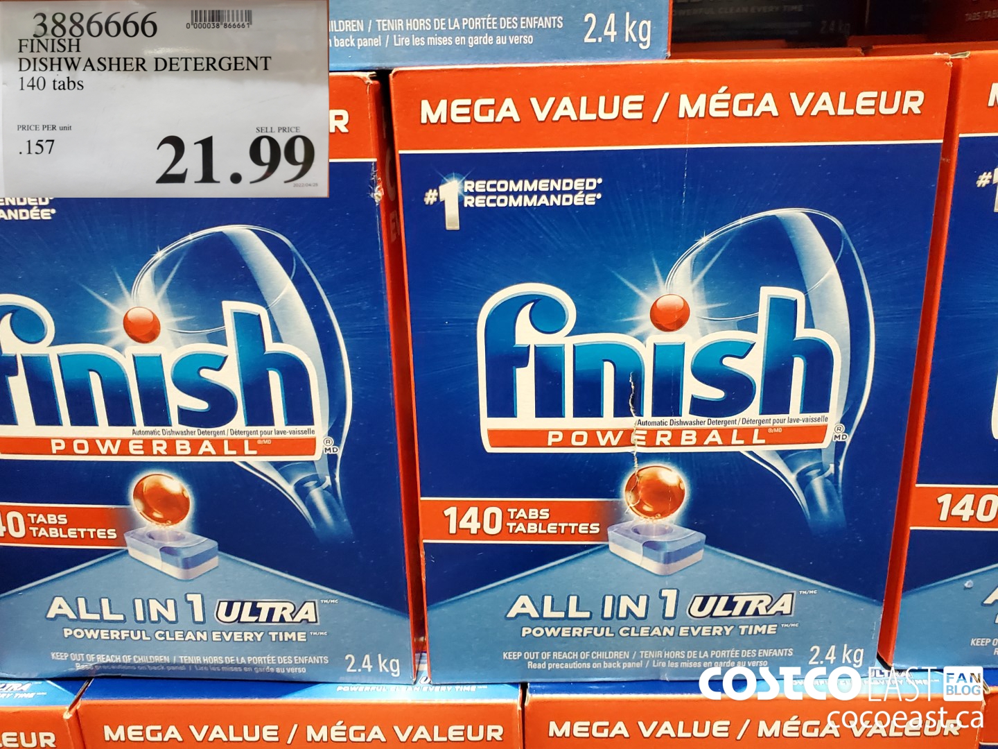 Pastilles de détergent tout-en-un pour lave-vaisselle Finish Powerball Max,  parfum frais, paq. 55
