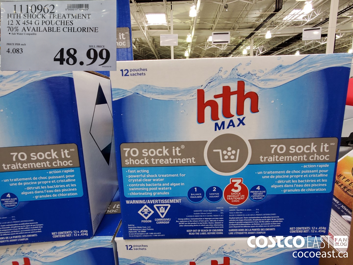 1110962 HTH SHOCK TREATMENT 12 X 454 G POUCHES 70% AVAILABLE CHLORINE $48.99