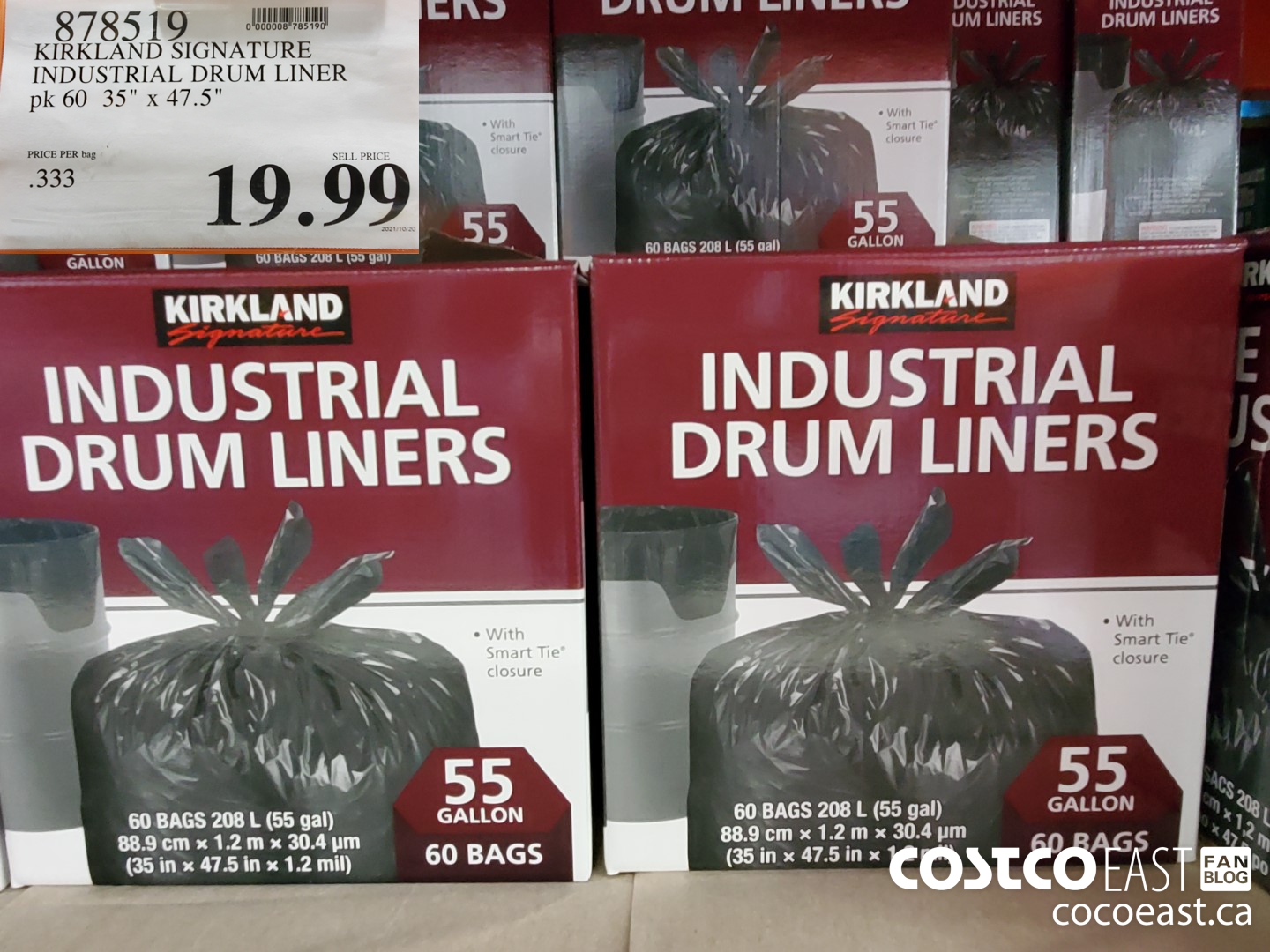 Kirkland Signature, Smart Tie Industrial Drum Liners, Pack of 60