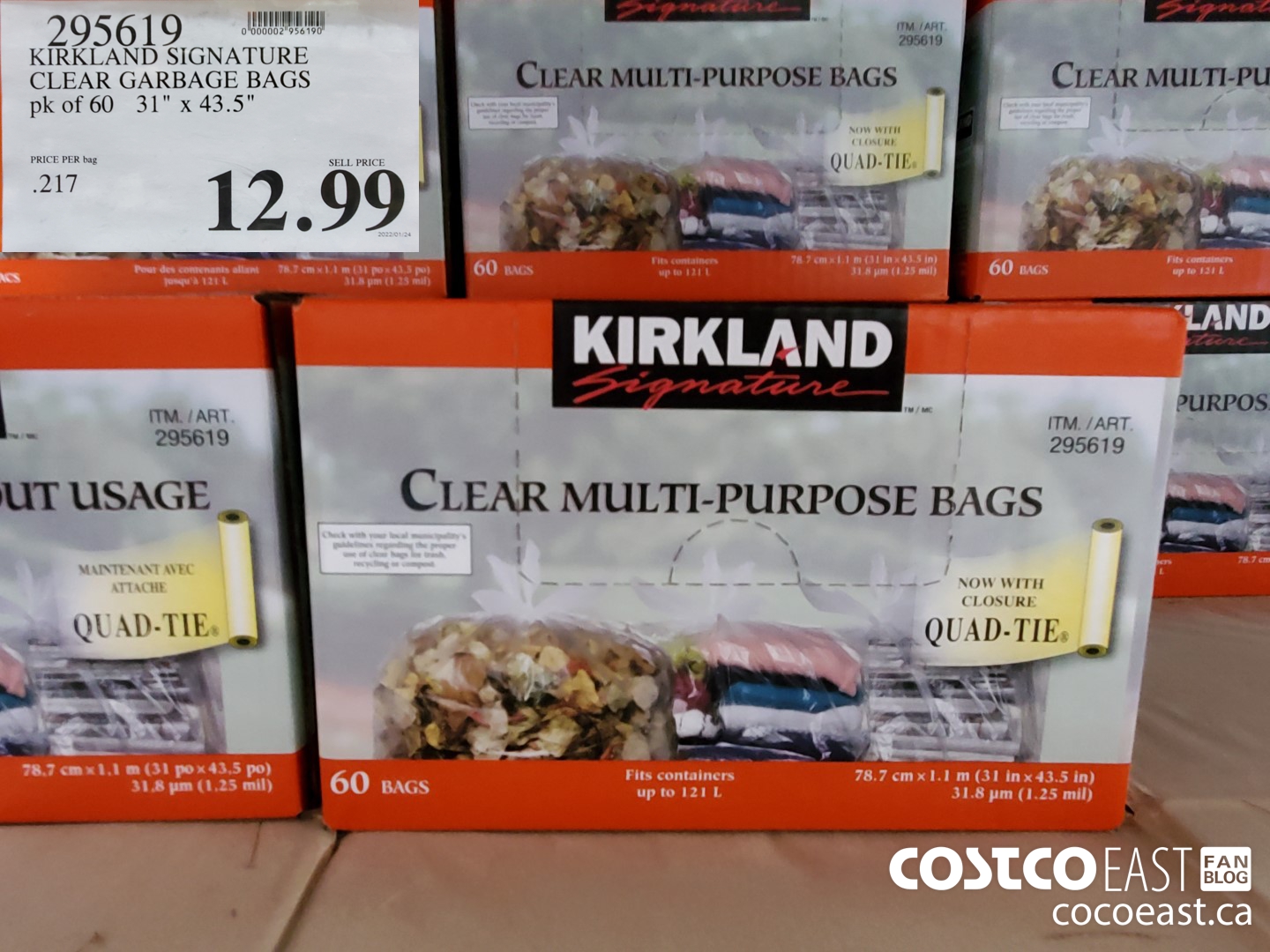 Kirkland Signature Clear Garbage Bags 31 X 43.5, 60 bags