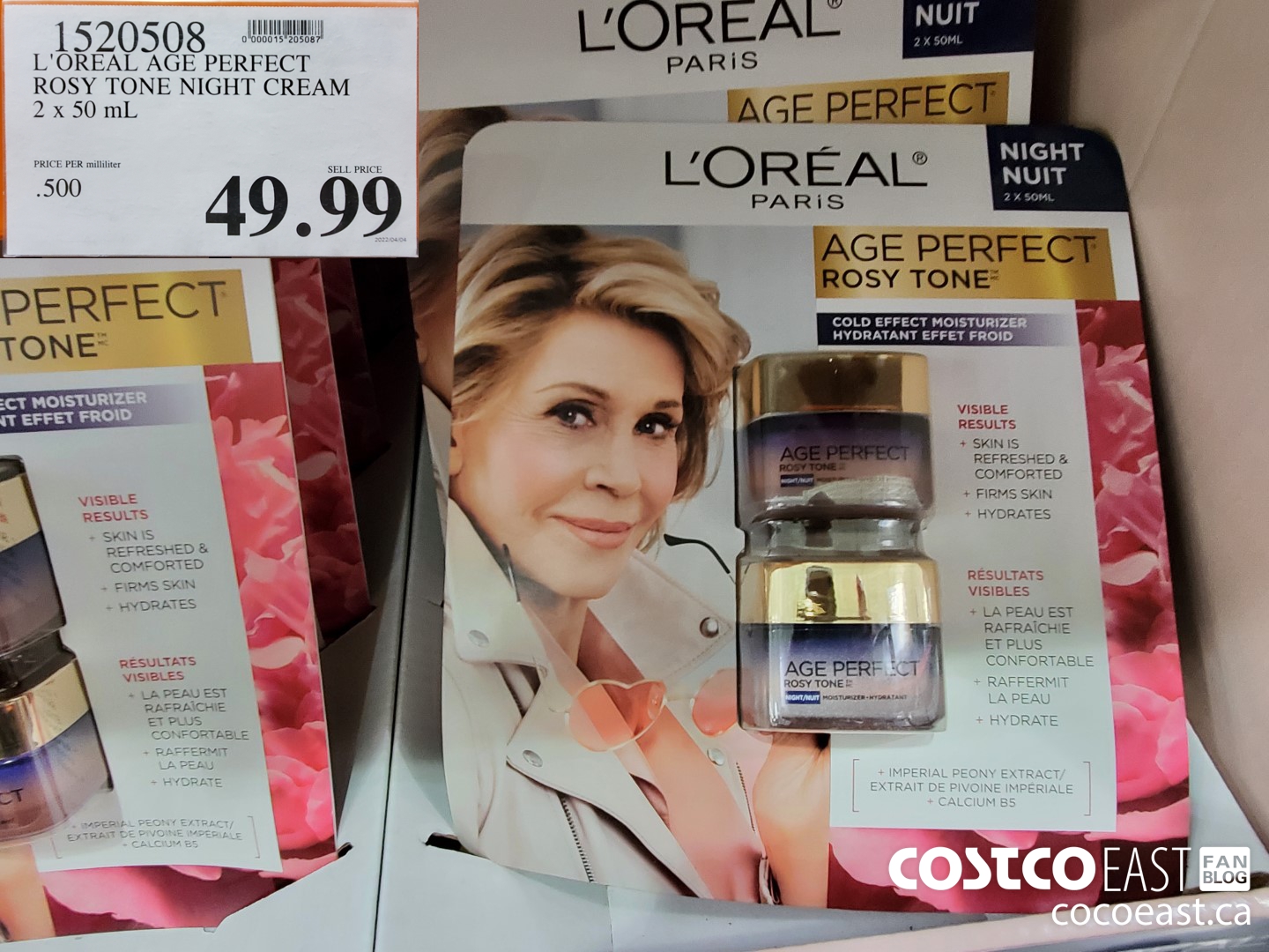 1520508 L'OREAT AGE PERFECT ROSY TONE NIGHT CREAM 2 x 50 mL $49.99