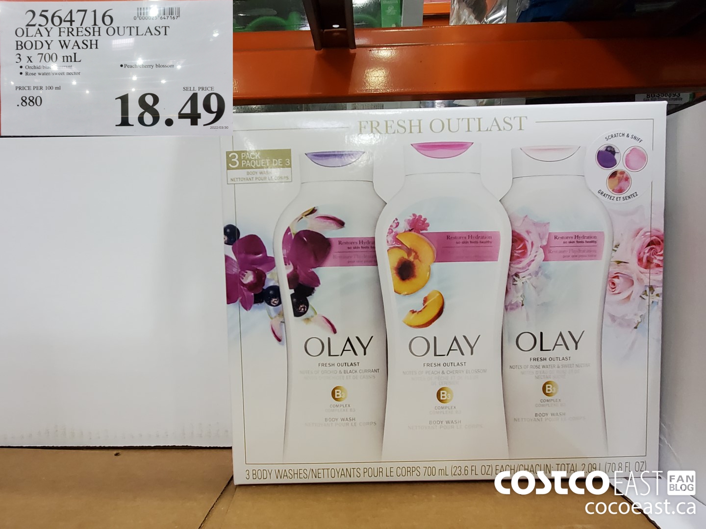 2564716 OLAY FRESH OUTLAST BODY WASH 3 x 700 mL $18.49